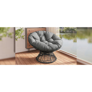 Silla Ergonómica de Mimbre de 41.5 Pulgadas con Cojín Redondo de Tela, Estructura de Hierro, Muebles de Jardín para Exteriores, Estilo de Diseño Contemporáneo - Product Image 4