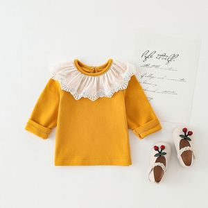 2021 autunno neonato tinta unita bambini maglietta infantile pizzo bambola colletto canotte neonata camicetta - Product Image 3
