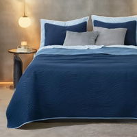Couvre-lit matelassé léger double face avec taies d'oreiller, couvre-lit d'été anti-boulochage (Bleu marine)