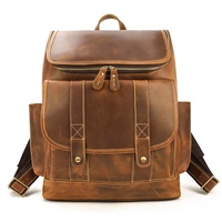 Sac à dos rétro en cuir véritable pour homme, ordinateur portable, élégant, en cuir de cheval, pour Sport en plein air, nouvelle collection, 2020