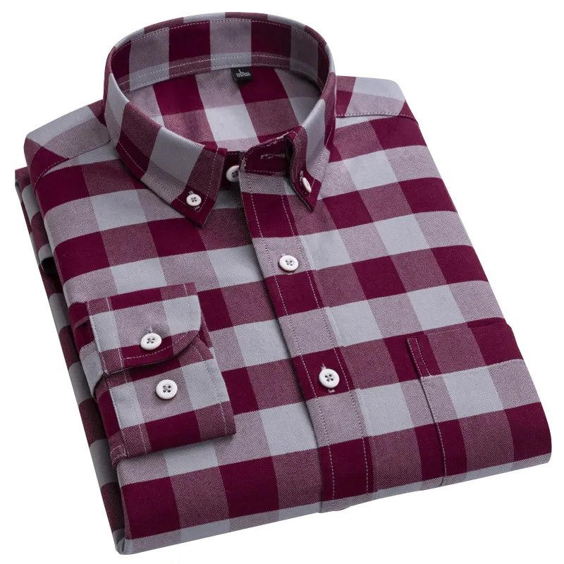 Branded Fall Styles Plus Size Men's Checkered Long Sleeve Red Cotton Shirts