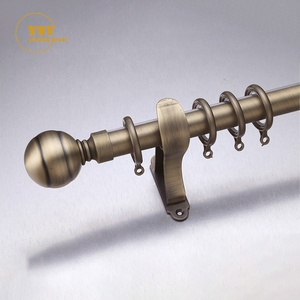 Luxury Antique <strong>Brass</strong> Color <strong>Curtain</strong> Rod Set Heavy Duty Double/Single Drapery Rod with Spherical Finials and <strong>Rings</strong> for Home Decor - Product Image 1