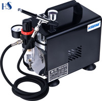 Kit d'airbrush portable AS18BK en cuivre et ABS pour tatouage et loisirs, compresseur d'air avec couvercle, pression réglable, buse de 0,3 mm