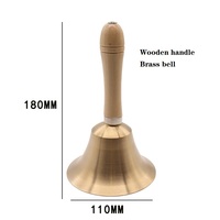 Cloche en laiton avec baguette en bois, cloche à main en cuivre pur, 80mm, 95mm, 110mm, 140mm