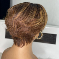 Nouveau Design d'Été Coupe Pixie Perruque Sans Dentelle en Cheveux Humains Brésiliens Courte Faite à la Machine pour Femmes Noires