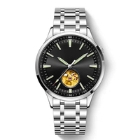 Montre mécanique automatique de luxe pour homme, bracelet en acier inoxydable, résistance à l'eau 30 m, fermoir caché à bouton-poussoir, cadran en verre