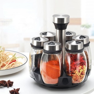 Set di Barattoli per <span class=keywords><strong>Spezie</strong></span> con Organizzatore Girevole e Supporto per Ripiano con Bottiglie in <span class=keywords><strong>Vetro</strong></span> per Piano di Lavoro della Cucina - Product Image 1