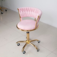Chaise de barbier moderne réglable - Revêtement en velours, base dorée, design ergonomique, rotation à 360 degrés, hydraulique, pour salons de coiffure