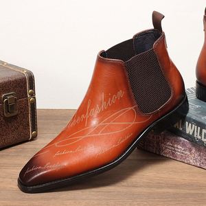Nouvelles bottes Chelsea en cuir pour homme, première couche de cuir de vachette, bottes courtes, impression laser, bottes en cuir tendance - Product Image 6