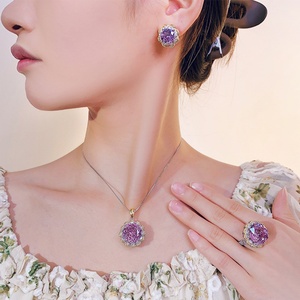 Fashion Eco-friendly Copper Gold Plated Flower Jewelry <b>Set</b> 16-10mm Rose Red Cubic Zirconia Vintage Wedding <b>Earrings</b> <b>Set</b> - Product Image 5