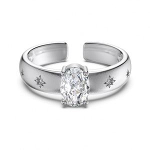 Bague Dylam au design unique, large et épaisse, en argent, forme ovale, avec zircone cubique 5A, ouverte et ajustable, pour usage quotidien - Product Image 1