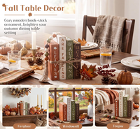 7 Pièces Décorations de Table en Bois pour l'Automne, Empilement de Livres, Feuilles Tombantes