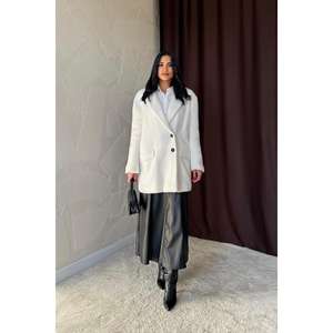 Manteau en fausse fourrure écologique pour femme, couleur écru, minimaliste, chaud, rembourrage en polyester, manches longues, vêtements d'extérieur pour l'hiver - Product Image 3