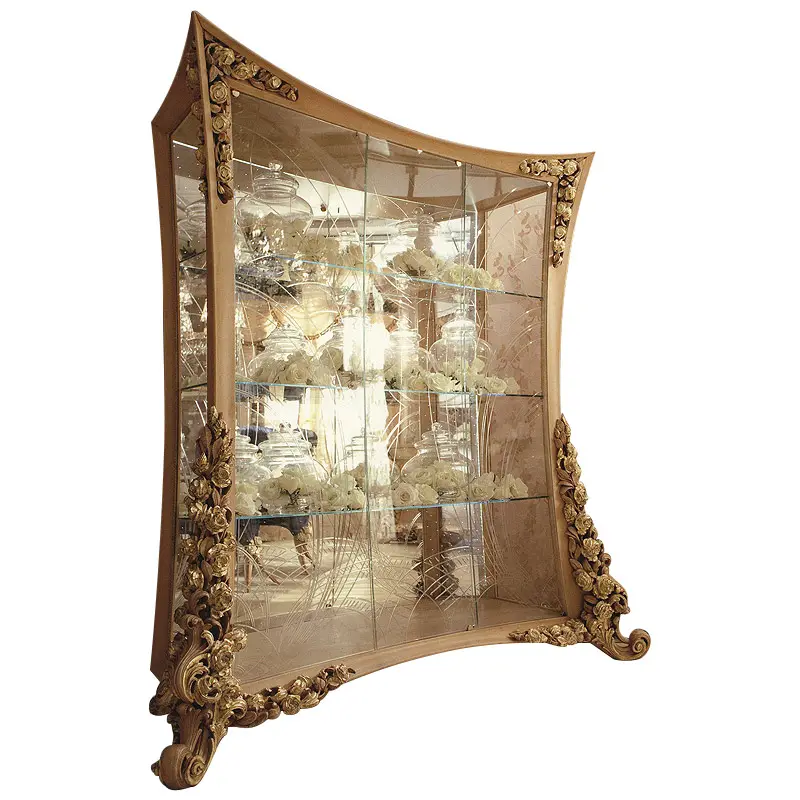Cổ bằng gỗ kính hiển thị nội các cửa kính Tủ rượu rắn gỗ khắc Tủ rượu nội thất tùy chỉnh