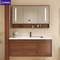 Meuble de salle de bain mural avec miroir LED intelligent, vasque en céramique et tiroirs de rangement pour hôtels et appartements (vente en gros)