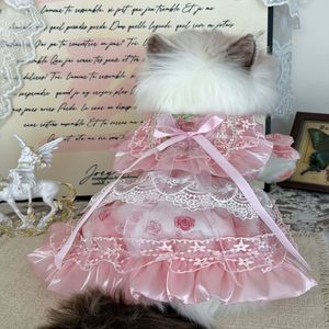 Venta al por Mayor, Envío Directo, Vestido Original Hecho a Mano para Mascotas, Color Rosa Dulce, con Volantes, para Gatos, Todas las Temporadas - Product Image 3