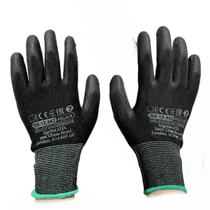 ODM cheap cotton black pu coated polyurethane 13g anti cut impact product hand garden labor working gloves for construction