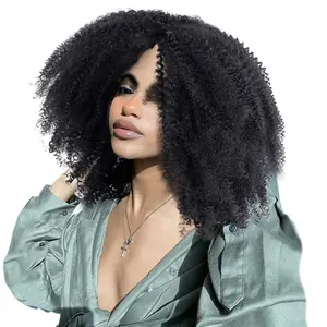 Hot Sale Online Jet Black Kinky Wave Big Afro Jerry Curl Synthetic Hair Wigs For Black Women Men