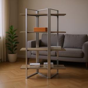 Modern <b>Corner</b> <b>Bookshelf</b> 4-Shelf Wood And Chrome Eco-Friendly Home Furniture Living Room Storage Shelf - Product Image 2