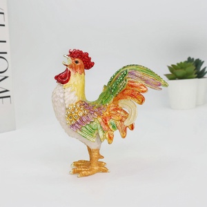 Shinnygift kotak perhiasan Dekorasi Rumah, kotak hadiah perhiasan, kerajinan logam, kotak perhiasan Enamel, Pewter, patung Ayam Jantan, warna-warni - Product Image 1