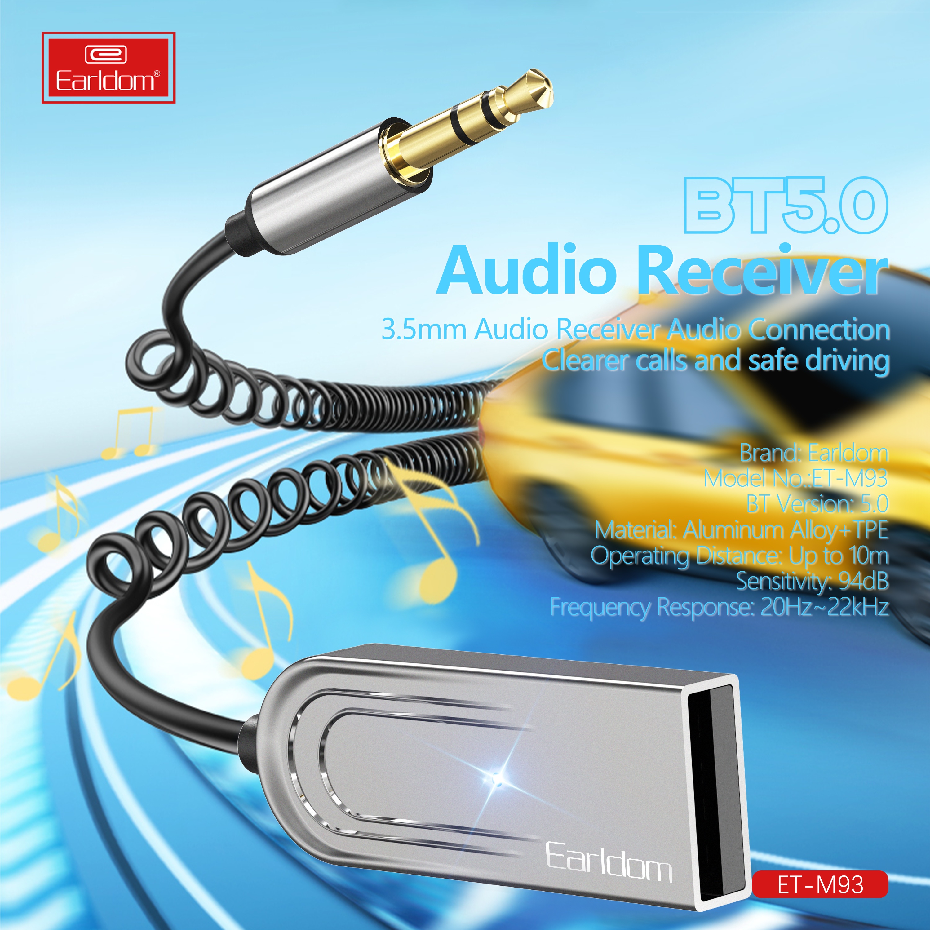 EARLDOM Usb Bt5.0 Receptor Transmissor 3.5mm Aux Car Stereo Music Audio Transmissor Fm Tv Transmissor Bluetooth Receptor