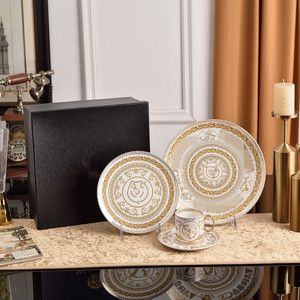 Luxury Royal Business Gifts Dinnerware <b>Set</b> Bone China 4-Piece with Custom Logo Gold Inlay Blue and <b>White</b> Series - Product Image 2