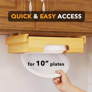 9-inch Bamboo and Wood <b>Kitchen</b> Hanging Disposable Paper Plate Dispenser, Cake Plate <b>Storage</b> Rack, Solid Wood Cabinet Bracket - Product Image 2