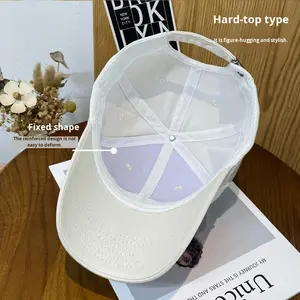 قبعة بيسبول نسائية بتصميم كوري فاخر بـ 6 ألواح، مصنوعة من البوليستر 100%، مناسبة لحجم الرأس الكبير، بحافة صلبة - Product Image 2