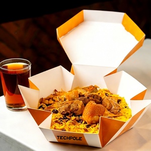 Scatola di Carta Esagonale Pieghevole Personalizzata <span class=keywords><strong>per</strong></span> Grill Arabo con Coperchio, Contenitore Alimentare Antigrasso <span class=keywords><strong>per</strong></span> Pollo Kabsa da Asporto - Product Image 2