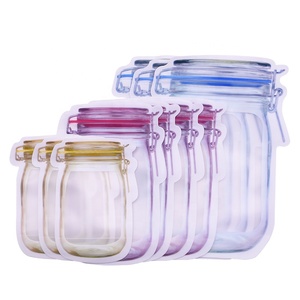 Portable Mason Jar Cookie Bottles Bag Seal Kitchen Organizer Reusable Mason Jar Shape Candy Bags Food Saver Storage Bags