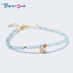 Wholesale Hot Sale Jewelry Making Custom Gold Plated Charm Natural Stone Beads <b>Aquamarine</b> <b>Bracelet</b> for Women - Product Image 6