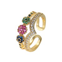 Bague ouverte en V double couche en cuivre doré, micro-pavée de zircon, unisexe, tendance, unique et polyvalente, best-seller transfrontalier Wish