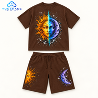 Ensemble streetwear d'été deux pièces pour homme, t-shirt et short imprimés numériquement soleil et lune, en mélange de coton respirant