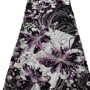 Tissus en dentelle brodée de sequins floraux de luxe écologiques de haute qualité 100% polyester Marque <span class=keywords><strong>AWIN</strong></span> Largeur 135-140 cm pour femmes - Product Image 4