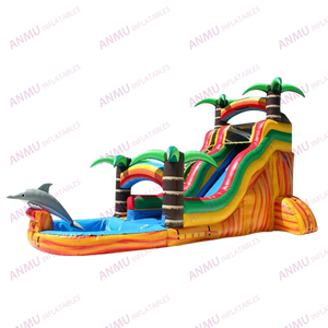 Tobogán Inflable Tropical con <span class=keywords><strong>Piscina</strong></span>, Castillo Inflable, Tobogán Acuático Inflable para Alquiler en Fiestas - Product Image 4