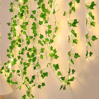 Guirlande lumineuse solaire LED pour jardin, feuilles vertes en cuivre, guirlande suspendue pour intérieur/extérieur, Noël, guirlande artificielle
