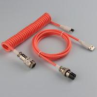 Câble USB Type-C enroulé 4 broches pour aviation avec connecteur GX16, charge rapide 3A, en nylon rose et bleu, pour clavier