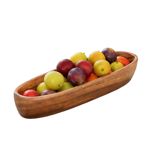 صينية تقديم خشبية مخصصة على شكل قارب، أوعية سلطة على الطراز الأمريكي، صينية طعام مانعة للانسكاب للهدايا والخبز والفواكه - Product Image 1