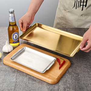 <span class=keywords><strong>Assiette</strong></span> rectangulaire en acier inoxydable de style américain doré de luxe coréen pour barbecue, collation, nourriture occidentale, décoration artisanale - Product Image 2