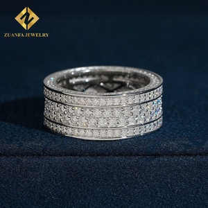ZUANFA JEWELRY แหวนวงกว้างประดับเพชรโมอิสซาไนต์ 4 แถว รุ่นใหม่ล่าสุด ดีไซน์หรูหราสไตล์ฮิปฮอป พร้อมใบรับรอง GRA - Product Image 1