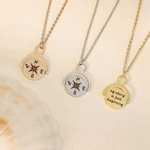 Collier personnalisé avec gravure de lettre, pendentif boussole rotative en acier inoxydable - Product Image 2
