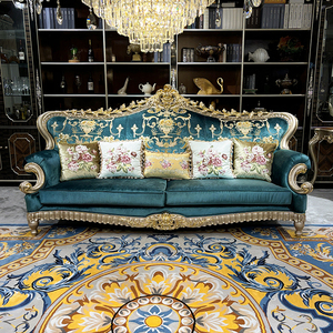 أريكة فرنسية ، أريكة فاخرة منقوشة من الخشب الصلب لغرفة المعيشة من القصر الأوروبي - Product Image 4