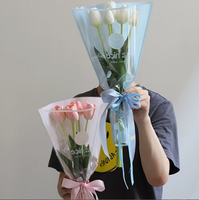 Sacchetto per Confezionamento Rose Singole a Forma di Trapezoide, Personalizzato con Stampa 'Have a nice day' e Faccina Sorridente, Fronte Trasparente e Retro Rosa