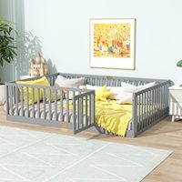 Lit de chambre moderne Montessori en bois massif avec escalier, barrières, lattes, taille Queen, lit au sol, étagère et 2 tiroirs de rangement, facile à monter