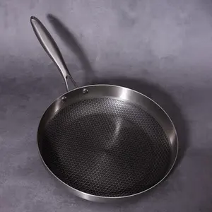 Custom Food Grade Stainless Steel Double Triply 304/316 Fast Heating Induction Non-stick Honeycomb Pattern Coating Frying Pan