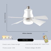 Ventilateur de plafond moderne de 20,5 pouces avec lumière, base E27, 3 vitesses, ampoule à 3 couleurs à intensité variable, corps en ABS, télécommande