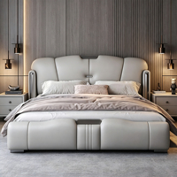 Lit king-size gris italien, style minimaliste, en bois, pour la maison, vente en gros, lit de luxe en cuir haut de gamme pour hôtel avec rangement