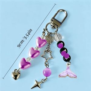 Porte-clés microphone en forme de cœur violet clair perlé Bangtan Boys, cadeaux souvenirs pour fans de la tournée mondiale, breloques de sac, porte-clés promotionnels - Product Image 3