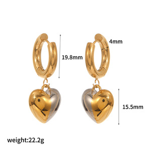 Heart <b>Shape</b> Stainless Steel Stud Earrings 18k Gold Silver Color <b>Block</b> Party Fashion Jewelry TE60254 G - Product Image 5