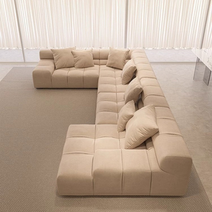 Ensemble de canapé modulaire moderne et polyvalent avec coussins en peluche en tissu semblable à du lin pour les salons de la maison Salon Canapé de chambre d'appartement - Product Image 4